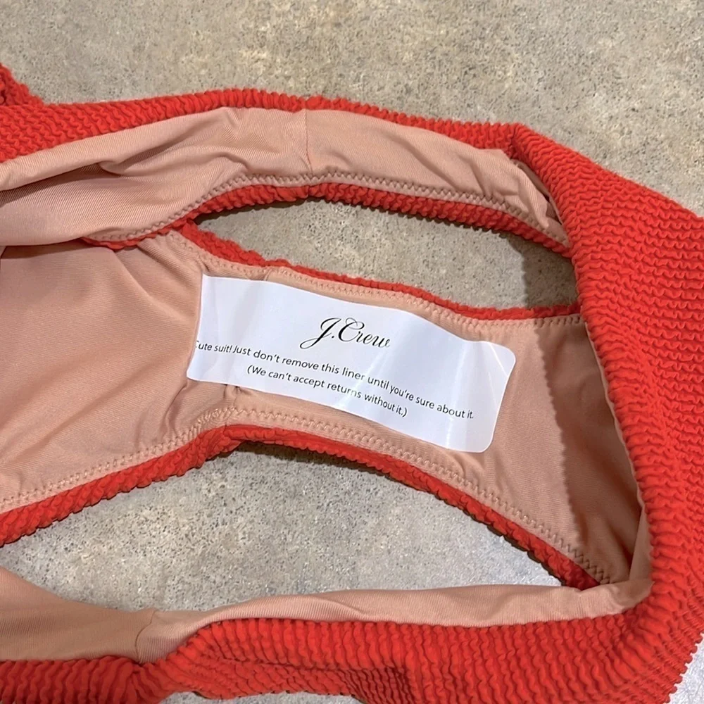 NWT J. Crew Curved Waist Cheeky Bikini Bottom Red Textured Size L